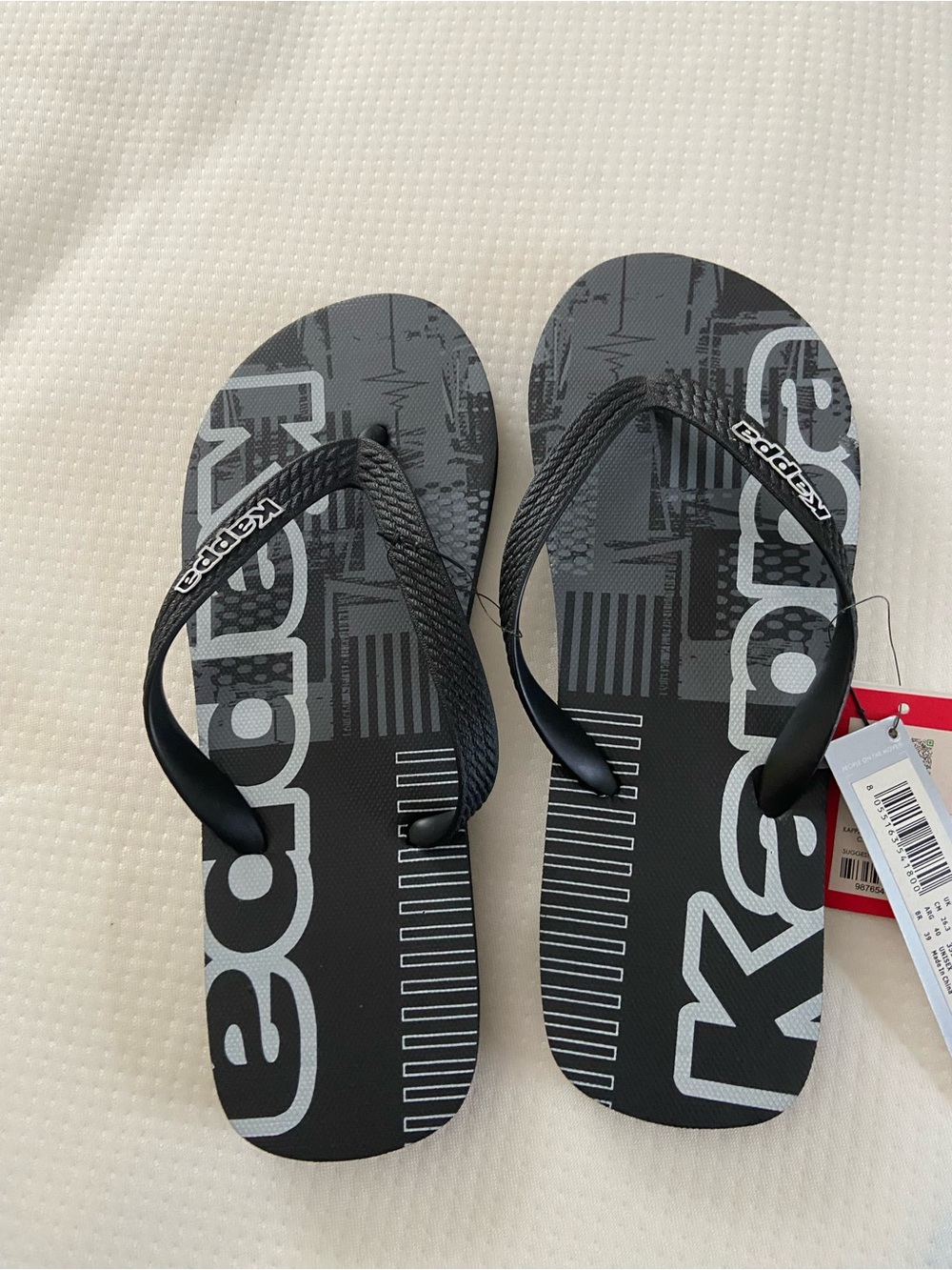 Kappa Black & Gray Graphic Flip Flop Sandals